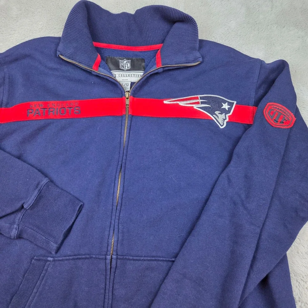 NFL Collection New England Patriots Jacket Mens L Full-Zip Fleece Navy Red Blue